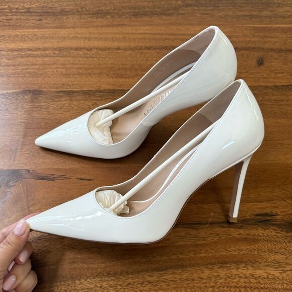 Stuart Weitzman Stuart 100 Pump Stiletto White Patent Leather Size 7B - Picture 1 of 10